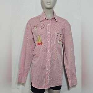 Mi Red and White Striped Women's Button Down Shirt